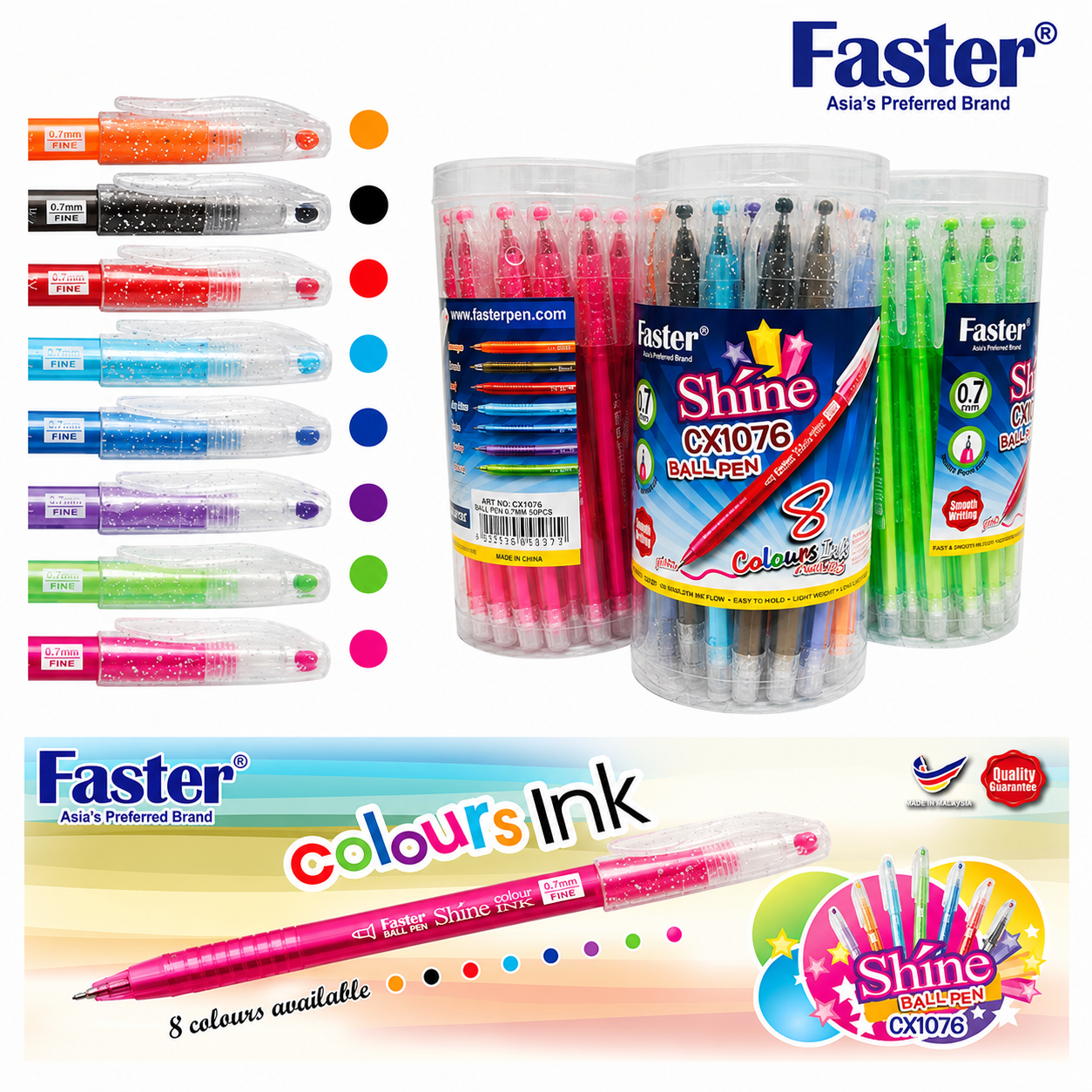 Faster Colourful Ball Pen CX-1076 0.7mm