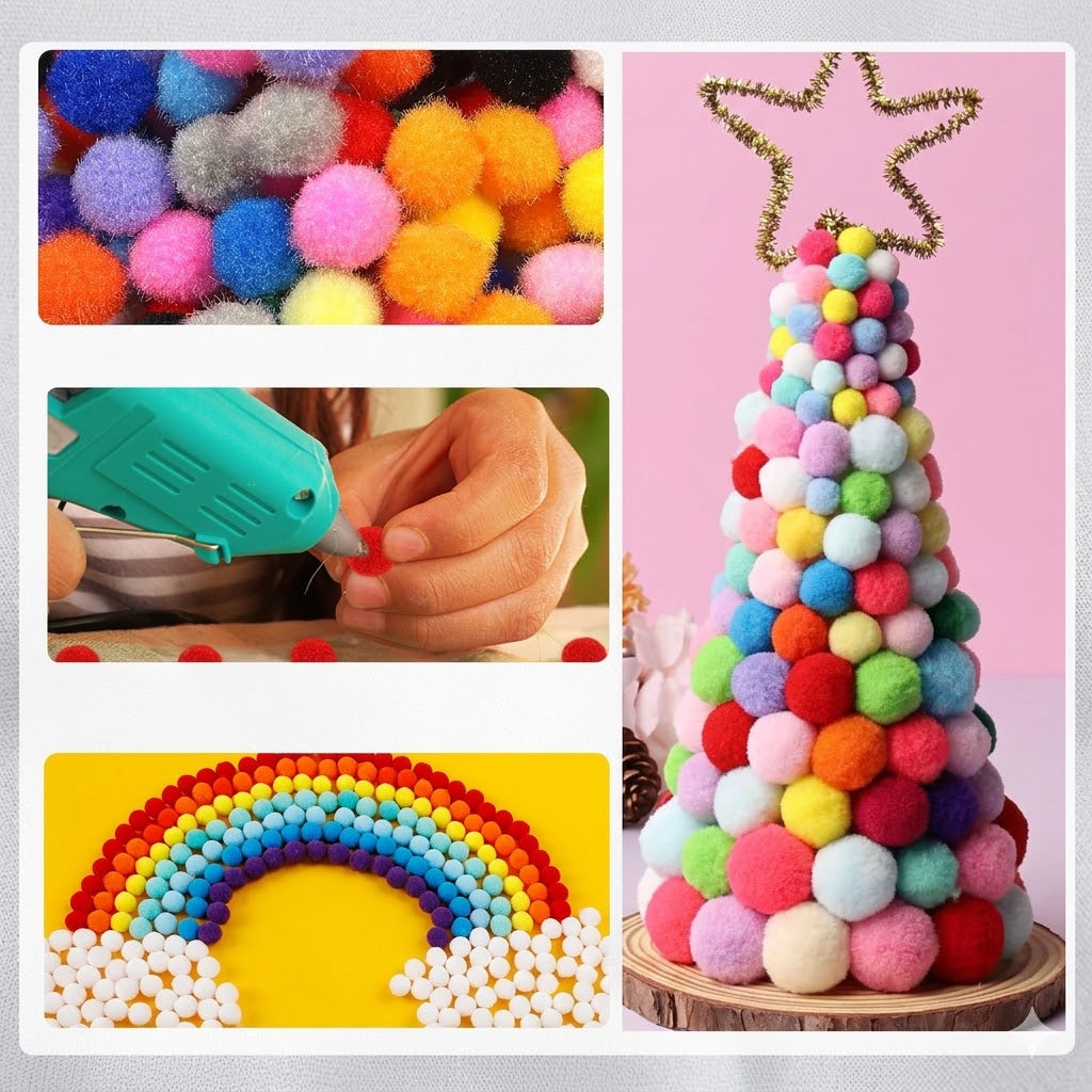 Mixed Soft Round Shaped Pompom with Shinny Glitter Felt Craft Balls DIY