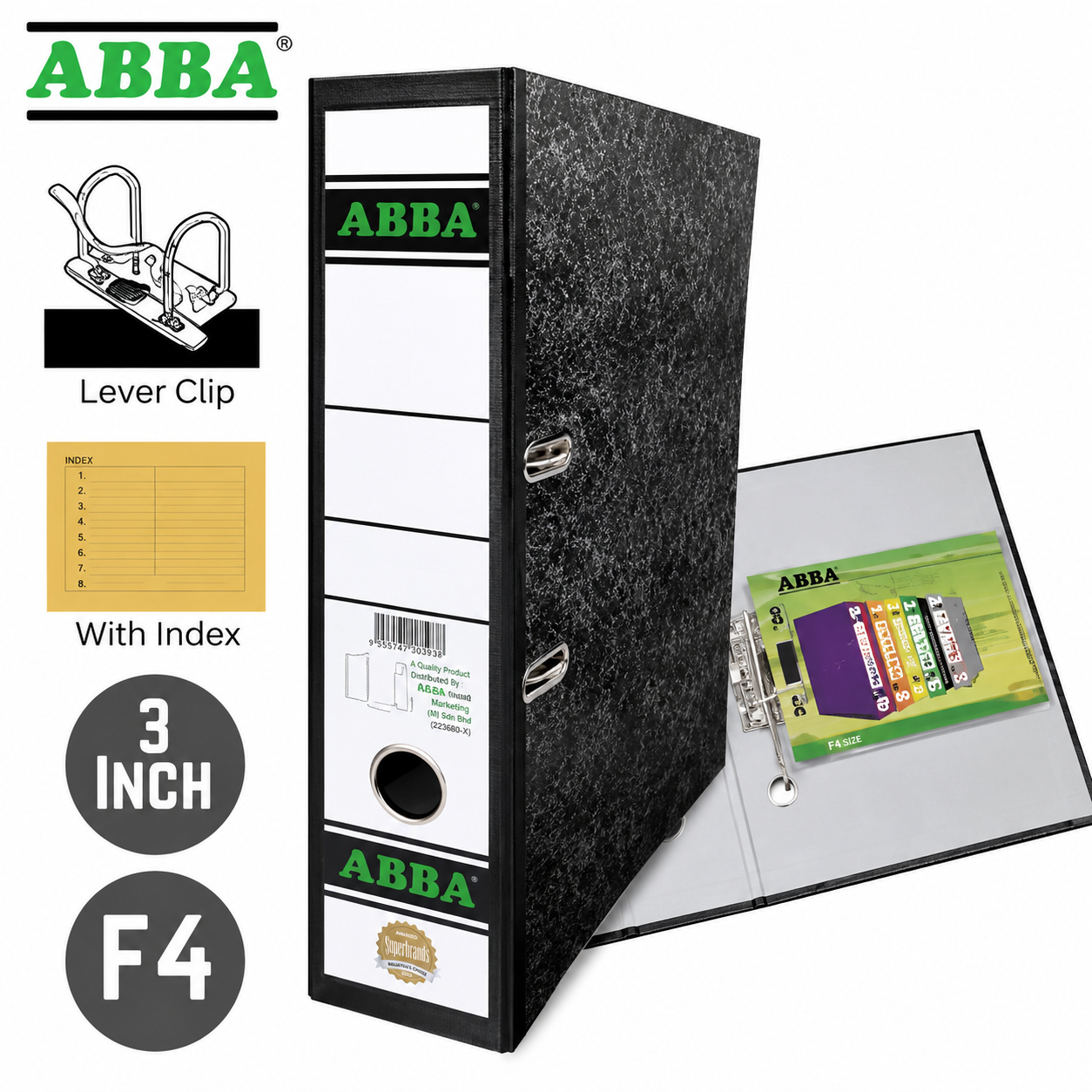 ABBA Option Lever Arch Voucher File/ Ring File/ For receipts or small half A4 size documents 3" (75mm / 3 Inches)