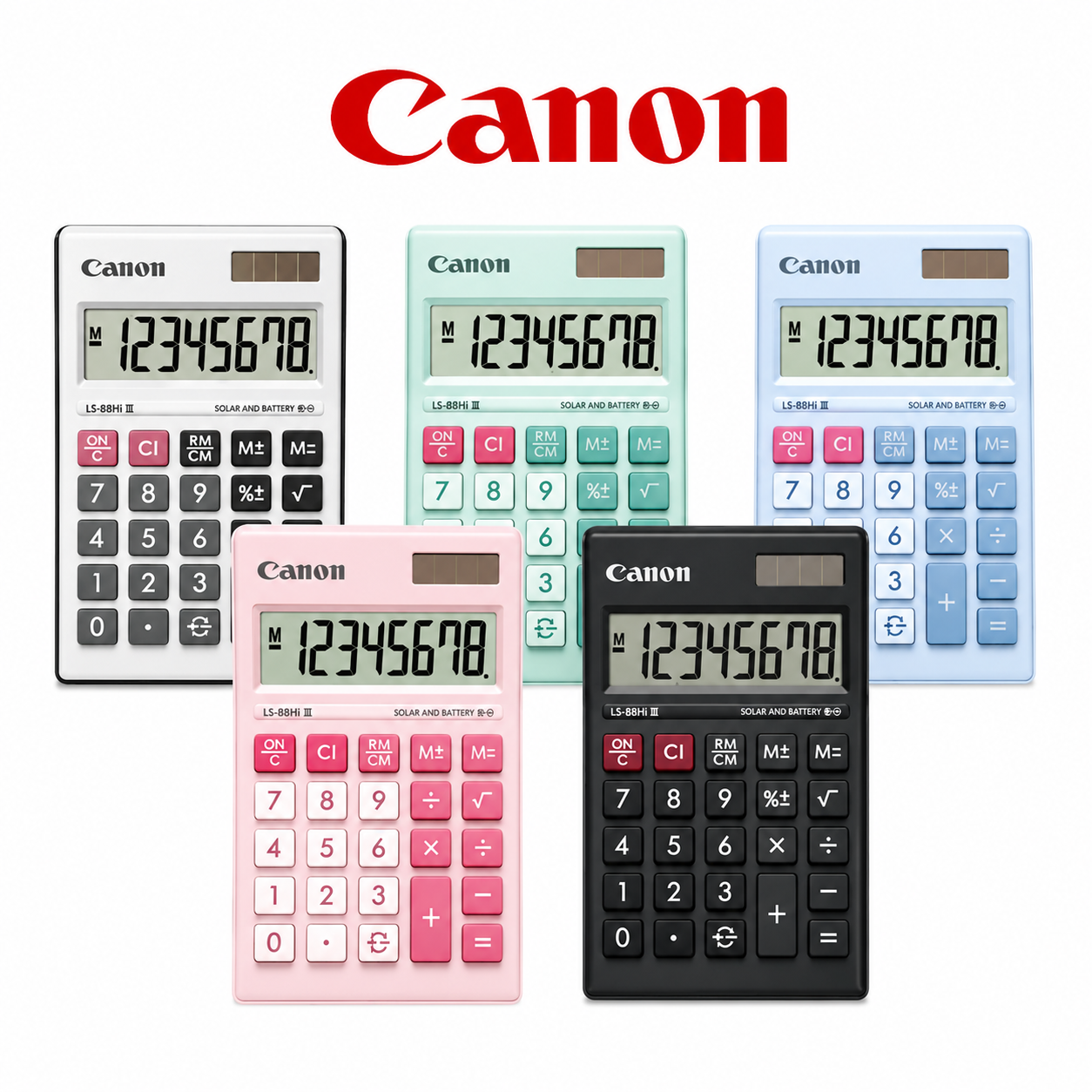 Canon Calculator LS-88HI III 8 Digits/Dual Power/Large Display/Plastic Keytops 100% Original (RANDOM COLOR)