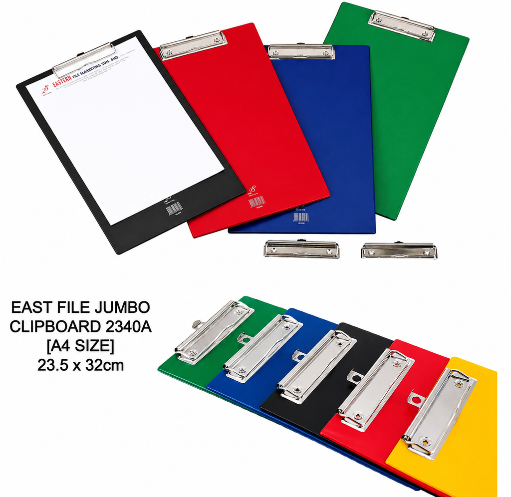 East File PVC Clip Board (Wire Clip)/Papan Klip PVC (Klip Kawat)/File Filing/F4)- 1 Pcs