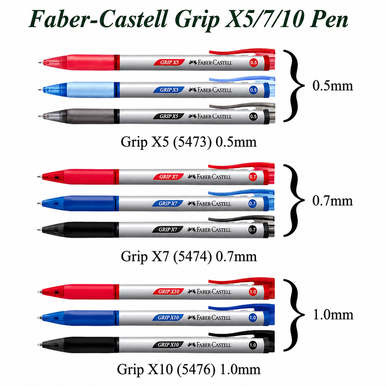 Faber Castell Grip X Ball Pen X5 (0.5mm) X7 (0.7mm) X10 (1.0mm)