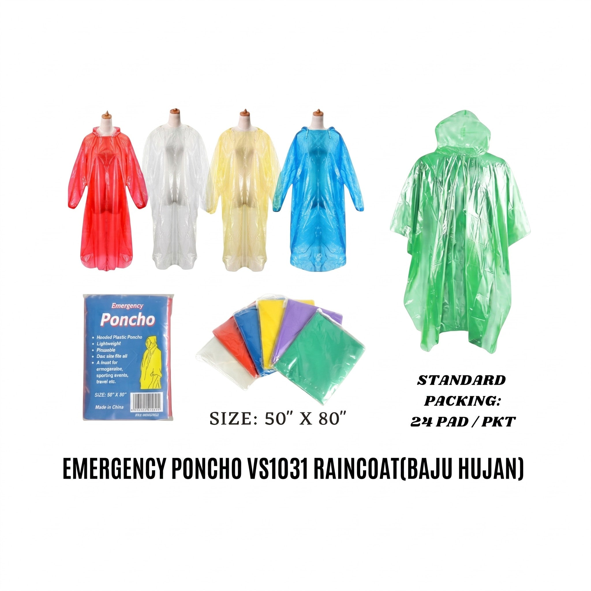 Reusable Emergency Poncho / Rain Coat / Baju Hujan / Rider Use - VS1031