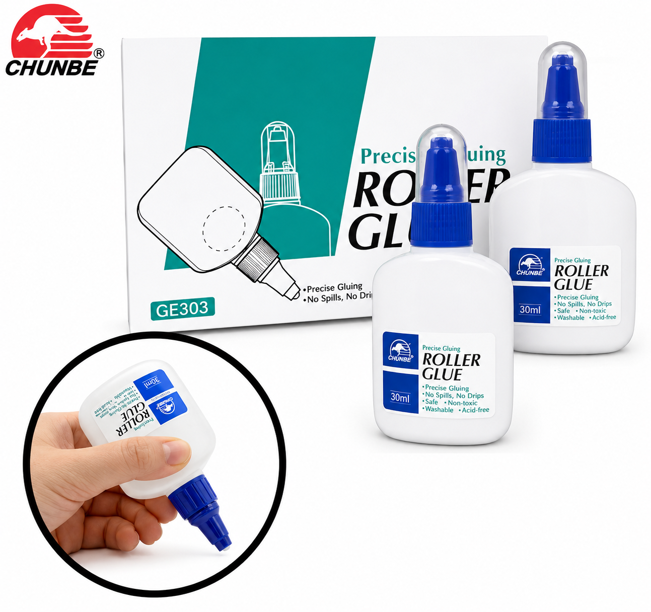 Chunbe Precise Roller Glue Adhesive Liquid 45ml with Nozzle Ball GE3303