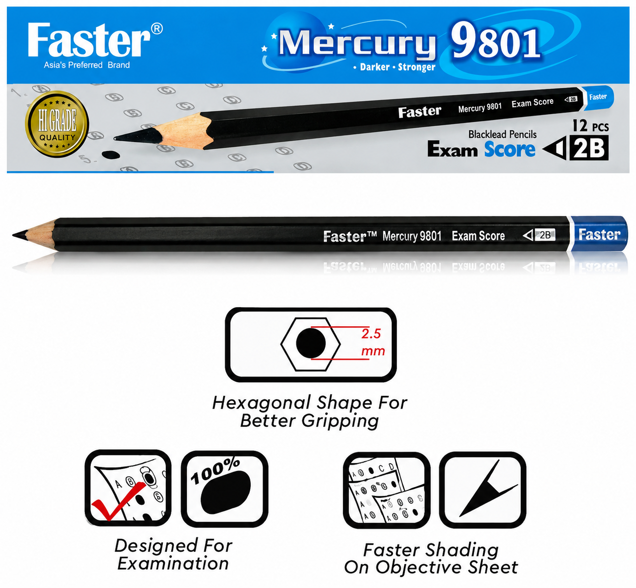 Faster Mercury 2B Pencils 9801