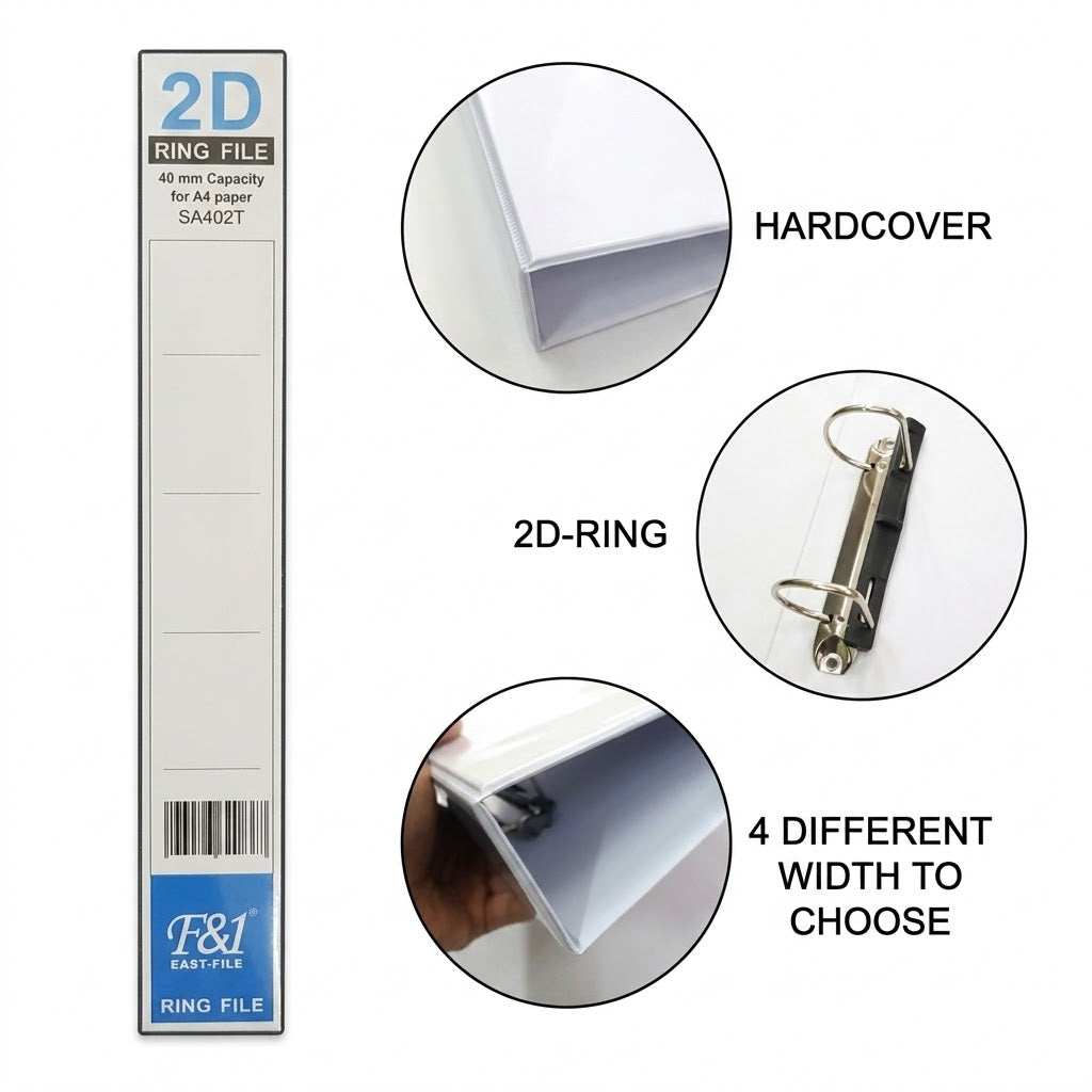 East File F1 PVC 2D Ring File A4 White 40mm