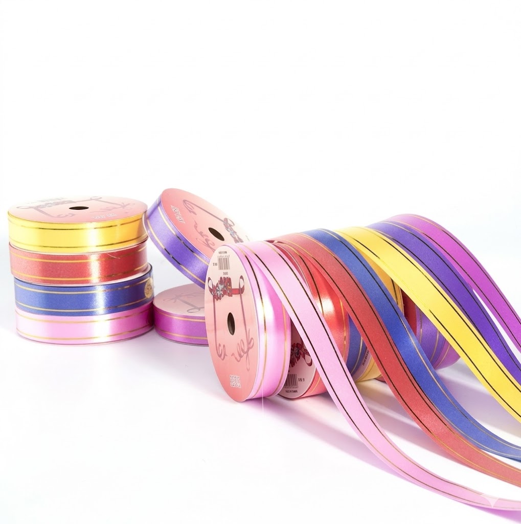 PLAIN & GOLD LINE PLASTIC RIBBON/ NYLON RIBBON 18 mm (0.60 CM) 1PC