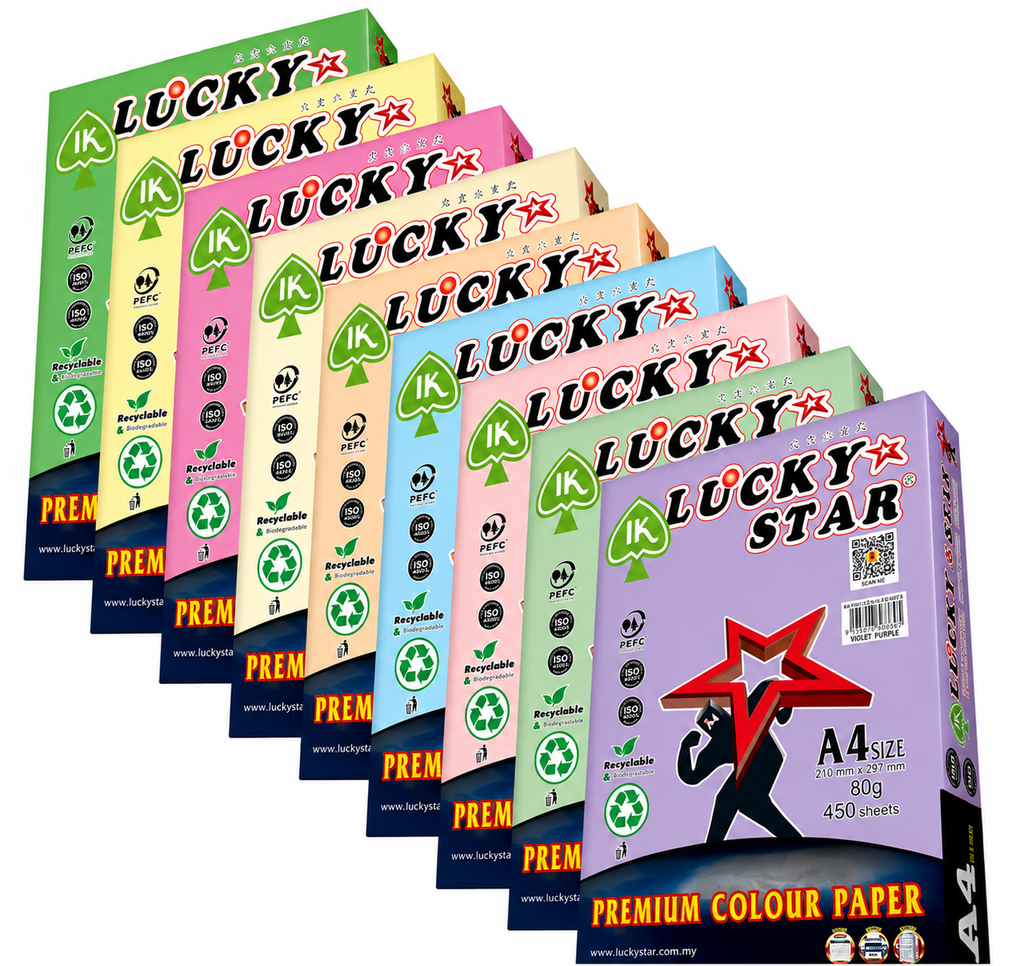 Lucky Star A4 Colour Paper 80GSM (25 Sheets / Pkt) [Dark & Light & Cyber & Special Colour]