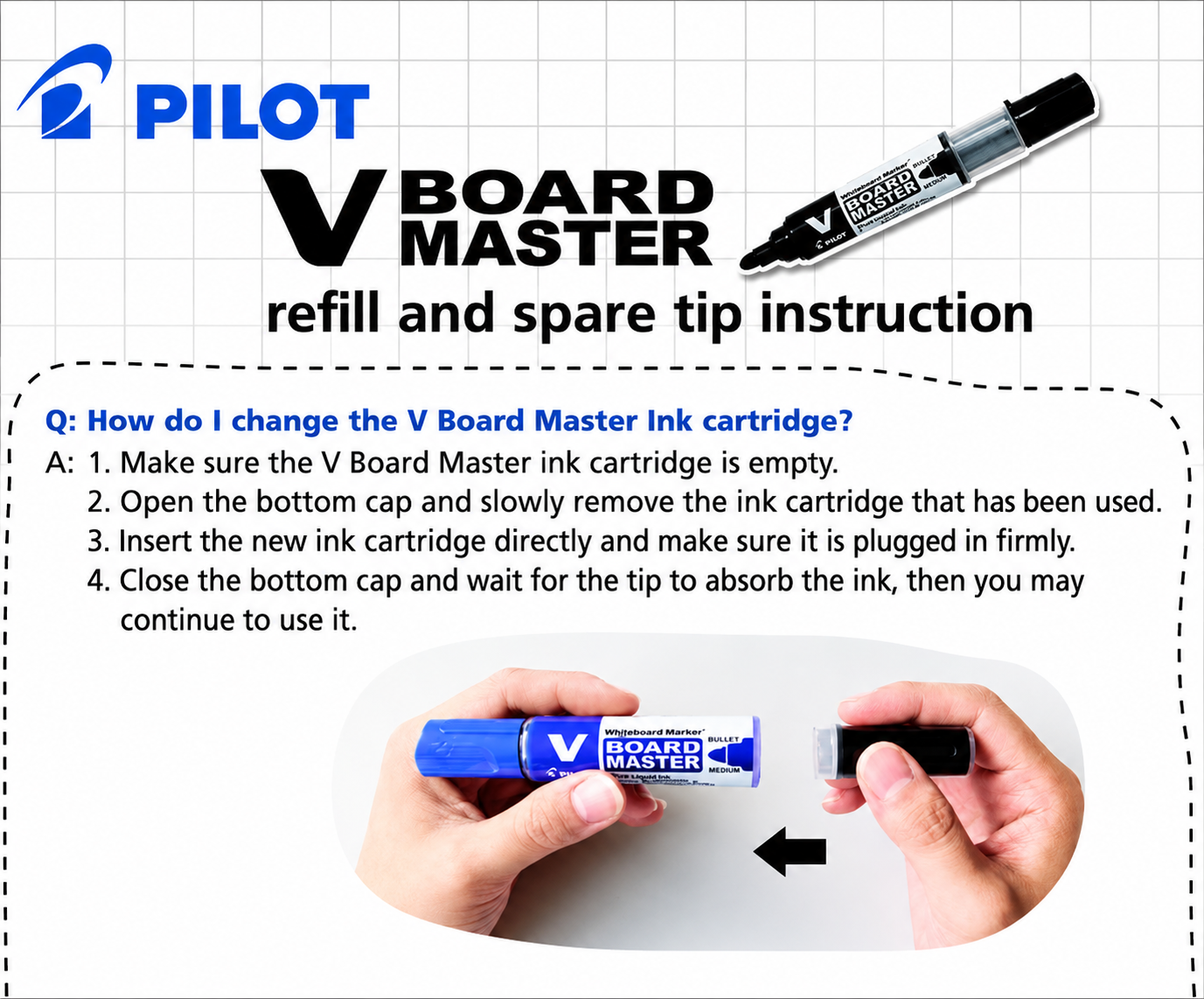 Pilot V Board Master Refill Cartridges Whiteboard Marker-Per Piece