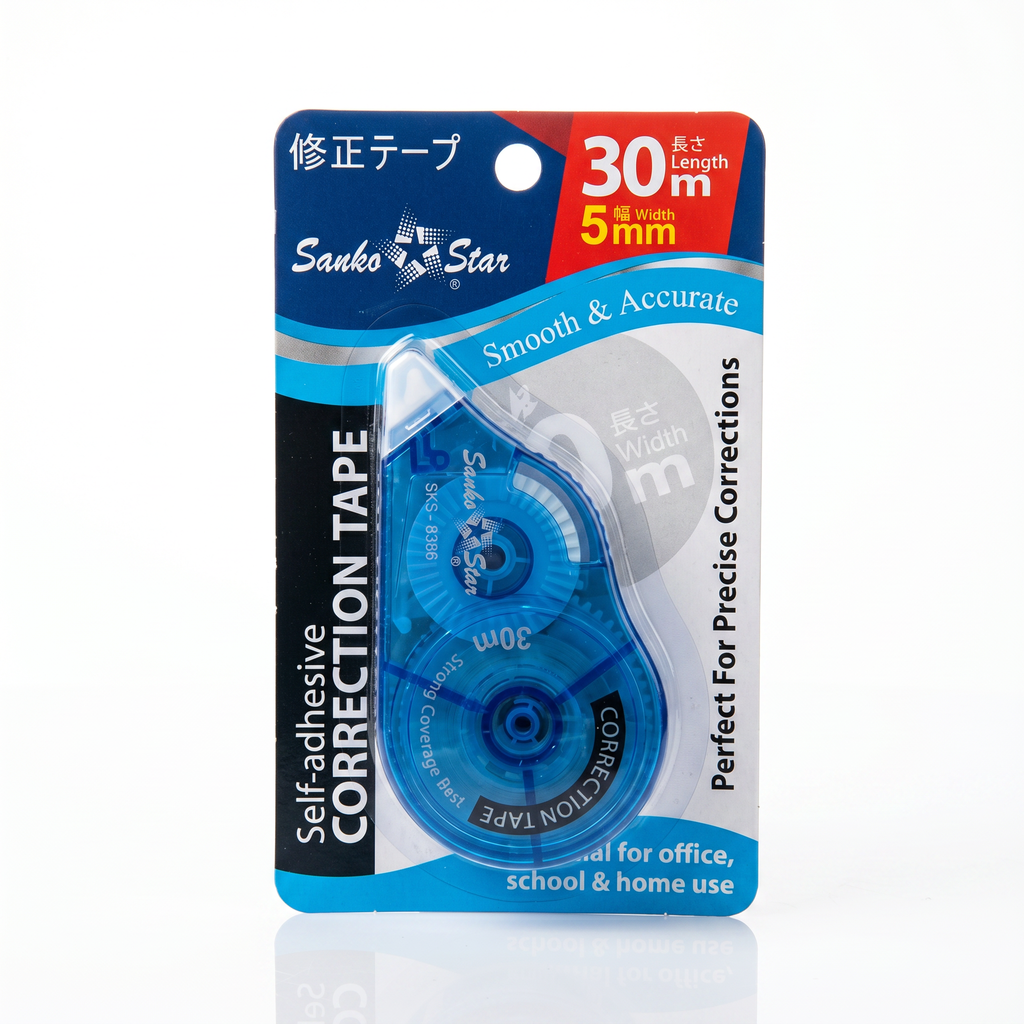 Sanko Star Correction Tape (Smooth and Accurate, Perfect for Precise Corrections) 30M x 5mm SKS8388