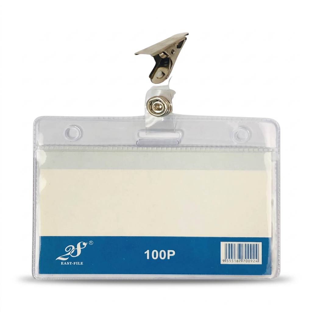 East File Metal ID Name Badge Clip / Card Holder Clip / Laminating Clip With Transparent Straps Name Tag Lanyard  (810)