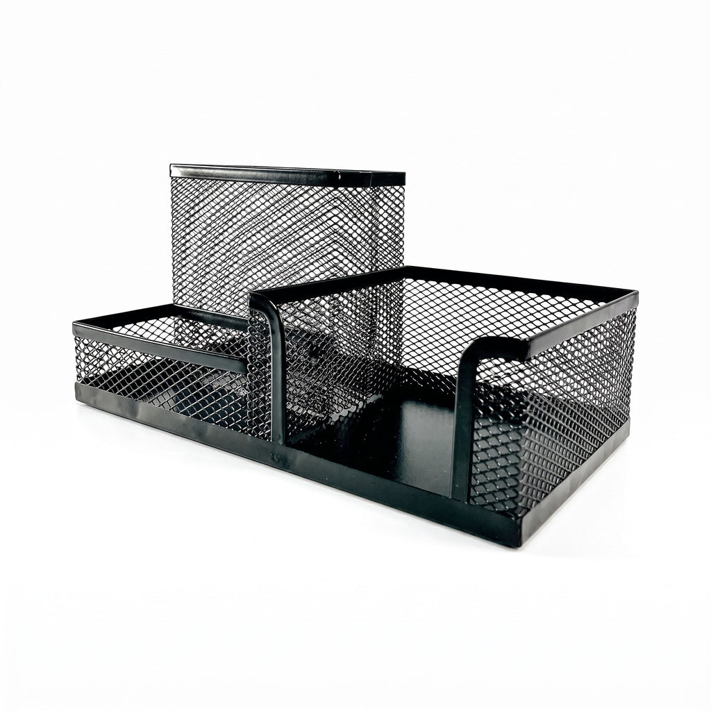 Students Office Desk Mesh Style 3 Compartments Metal Pen Holder (9058)