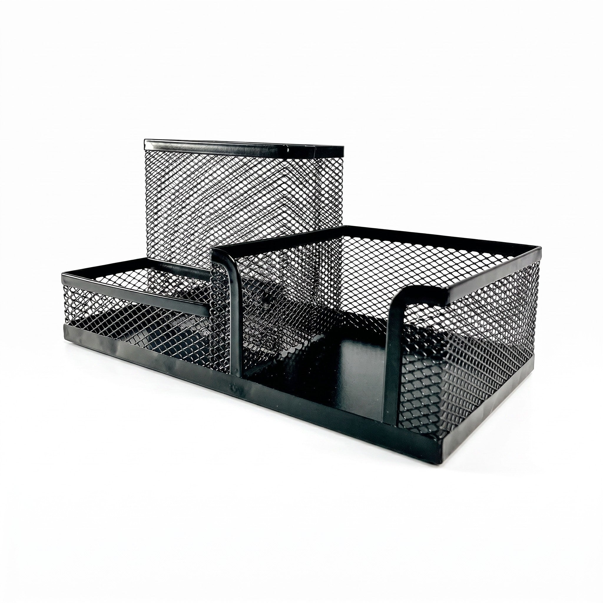 Students Office Desk Mesh Style 3 Compartments Metal Pen Holder (9058)