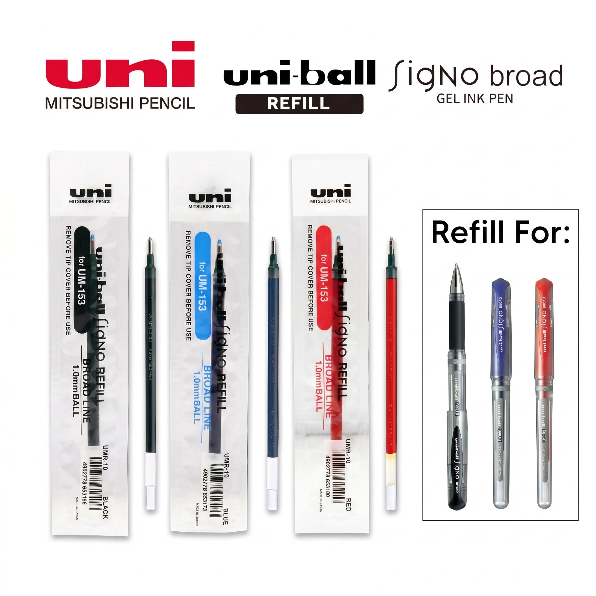 Uni-ball UM-153 UNIBALL UM153/ UM 153 Signo Broad Gel Roller Ball Signature Pen Refill UMR10/ Dakwat Basah 1.0mm